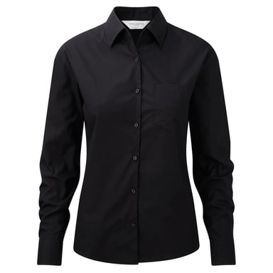 Russell Collection Womens/Ladies Cotton Poplin Easy-Care Long-Sleeved Formal Shirt (Black)
