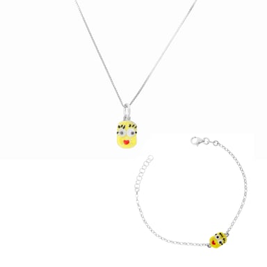 Orphelia 'Minion' Child's 925 Sterling Silver Set: Chain-Pendant + Bracelet - Silver SET-7135/2