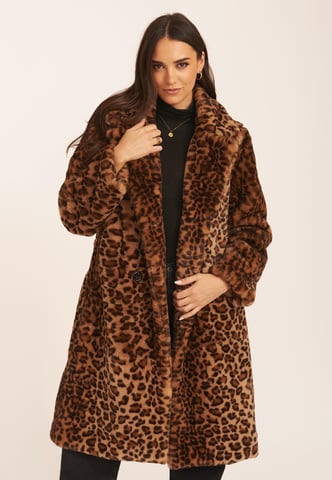 Abrigo de piel largo con doble botonadura de leopardo