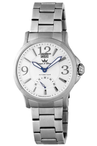 Reloj Yonger plateado de acero inoxidable con esfera blanca y fecha