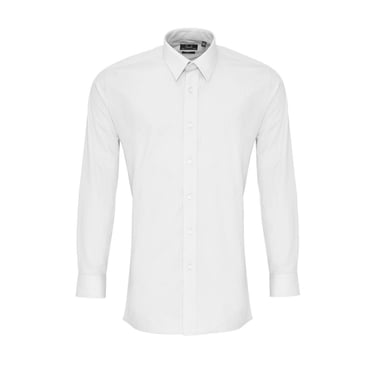 Premier Mens Colours Poplin Fitted Long-Sleeved Shirt (White)