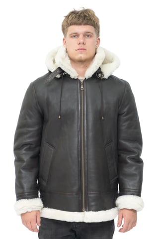 Chaqueta de aviador B3 de piel de oveja con capucha para hombre - Columbus