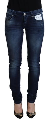 Jeans de mezclilla casuales de tiro bajo slim fit para mujer Acht en azul de algodón