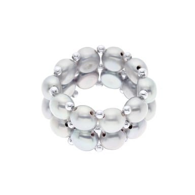Ring 2 Rows - Hand Made - of Real Freshwater Pearls