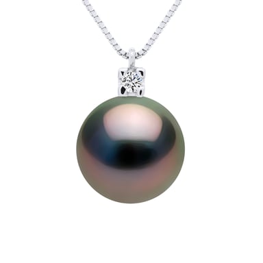 Necklace Jewelry Diamonds 0,03 Cts - Real Cultured Tahiti Pearl Round 9-10 mm