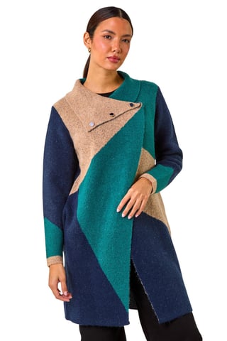 Colour Block Button Collar Knit Cardigan