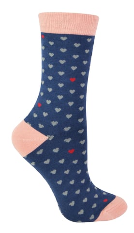 Miss Sparrow - Calcetines de Bambú para Mujer | Novedosos Calcetines de Rayas y Lunares | Suaves y Transpirables | Regalos para Ella - Corazones (Azul Marino)