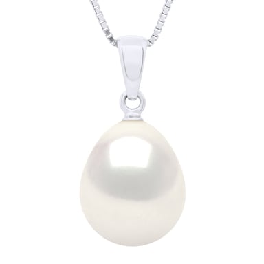 Beaded Pendant Solid Articulated in White Gold 750 and Real Cultured Freshwater Pearl Pear 10-11 mm