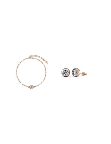 Conjunto Luna con Piedra de Nacimiento - Oro rosa y Cristal