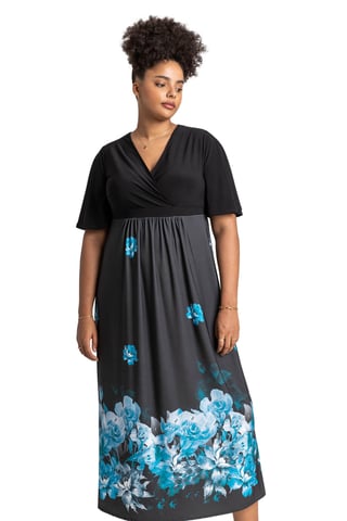 Curve Floral Border Print Maxi Dress