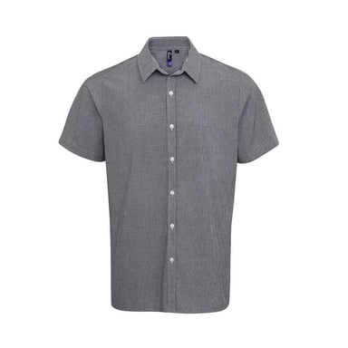 Premier Mens Gingham Cotton Short-Sleeved Shirt (Black/White)
