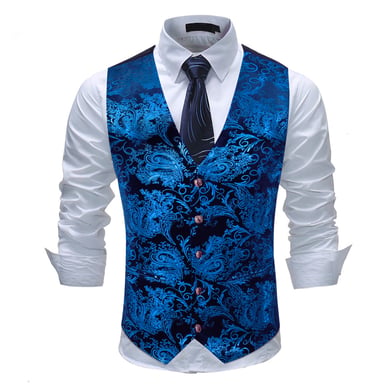 Single Breasted Slim Fit Printed Vest Waistcoat Blue