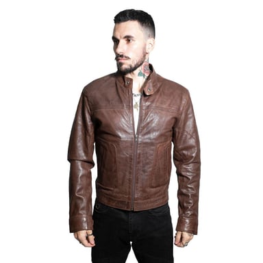 Chaqueta de motociclista clásica de cuero ajustada para hombre - Austin