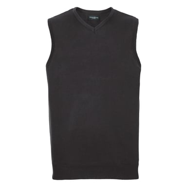 Russell Collection Mens V-Neck Sleevless Knitted Pullover Top / Jumper (Black)