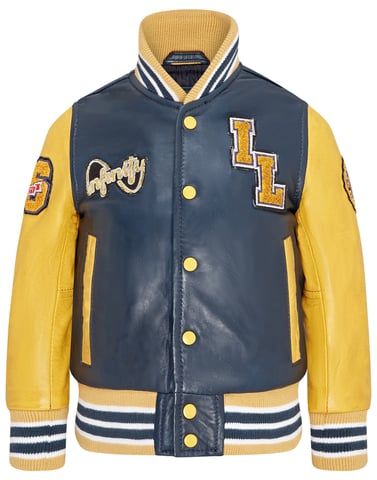 Chaqueta bomber universitaria de cuero Letterman para niños