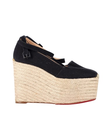 Christian Louboutin Dehia Espadrille Platform Wedge in Black Canvas