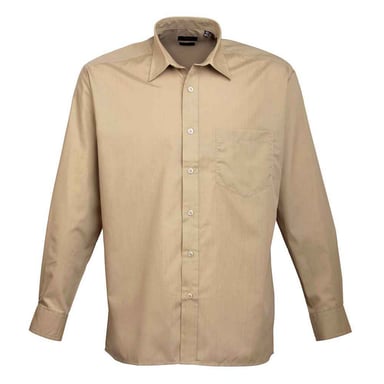 Premier Mens Poplin Long-Sleeved Shirt (Khaki)