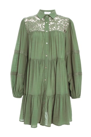 Khaki Crochet Mini Shirt Dress