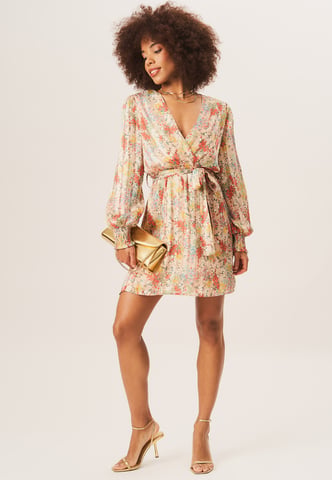 Minivestido cruzado de jacquard de gasa a rayas multicolores