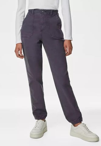 M&S Collection Ladies Cotton Blend Slim Fit Ankle Grazer Joggers Light Indigo