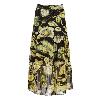 Falda tiered de tul transparente con estampado floral – Largo semi-máximo, cintura elástica
