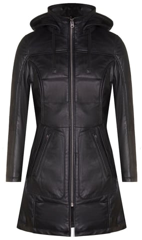 Parka acolchada con capucha de cuero para mujer - Olney