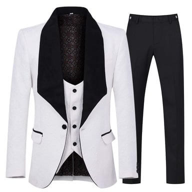 3-Piece Paisley White Suit Shawl Collar Suit