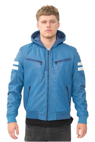 Chaqueta bomber retro con capucha de cuero para hombre - Skopje