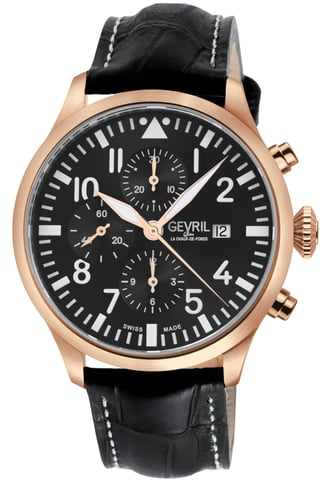 Gevril Reloj Vaughn de acero inoxidable 316L RG para hombre, esfera negra, reloj de cuero genuino negro