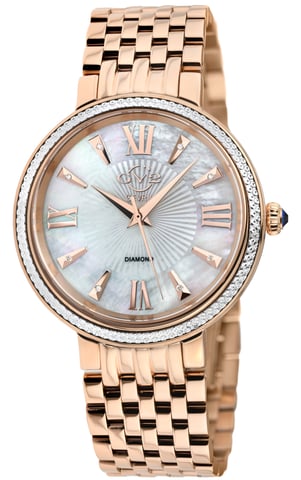 GV2 Reloj de acero inoxidable con diamantes y nácar de cuarzo suizo Genoa 12533 para mujer