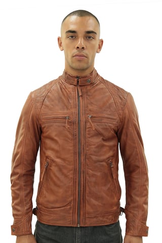 Chaqueta motera acolchada de piel Vintage para hombre-Monaco