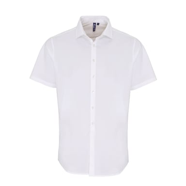 Premier Mens Stretch Fit Poplin Short Sleeve Shirt (White)