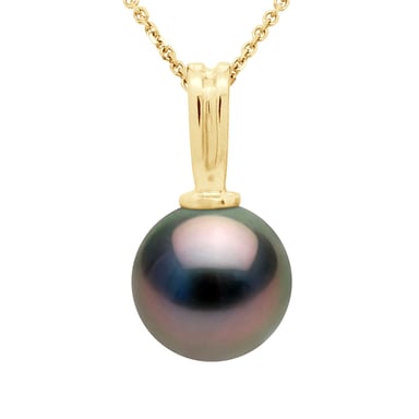 Beaded Pendant in Yellow Gold and Real Cultured Tahiti Pearl Round 10-11 mm