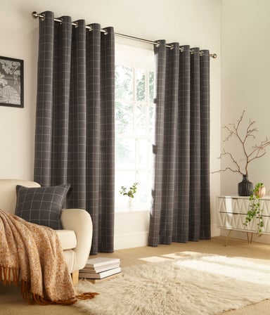 Ellis Windowpane Check Eyelet Curtains in Grey