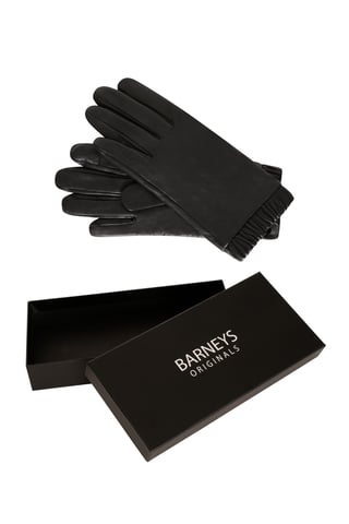 Barneys Originals Gift Boxed Black Leather Gloves With Elasticated Cuff