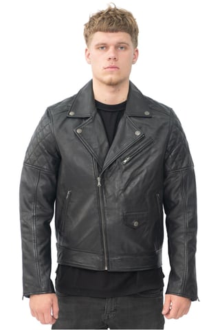 Chaqueta de cuero para motorista con cremallera cruzada para hombre - Gibraltar