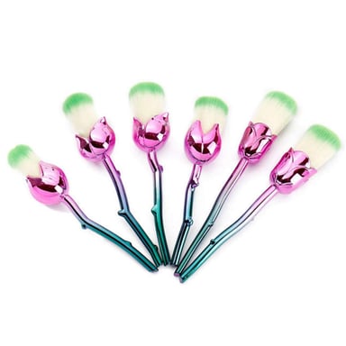 Aquarius 6pc Beauty&the Beast-Inspired Rose Makeup Brushes with Glossy Handles Pink/Blue