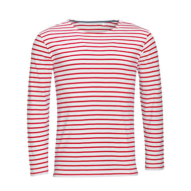 SOLS Mens Marine Long Sleeve Stripe T-Shirt (White/Red)