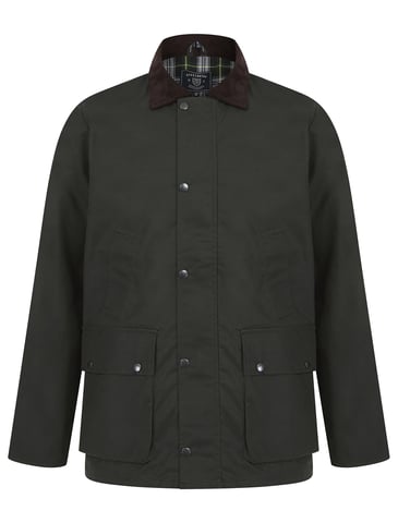 Olive Cotton Wax Jacket With Corduroy Collar