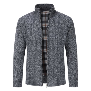 Men's Cardigan with Zip Cardigan Chunky Knit with Stand-Up Collar for Winter Dark Grey