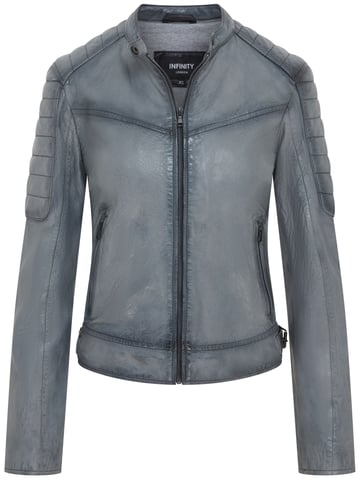 Chaqueta de motociclista de cuero acolchado retro gris para mujer - Horten