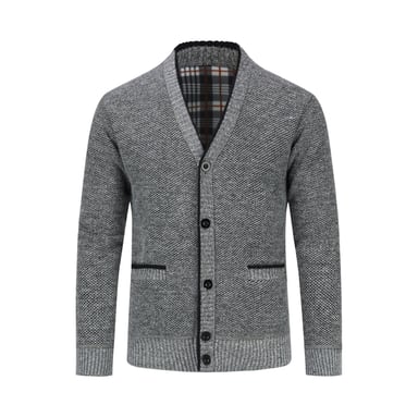 Men's Cardigan with Two Pocket Button Stand-Up Collar Cardigan for Winter Light Grey