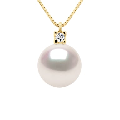 Necklace Jewelry Diamonds 0,03 Cts - Real Cultured Pearl Akoya Japanese Certified Round 8-9 mm