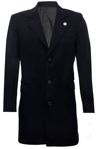 Abrigo largo de lana negro ajustado para hombre