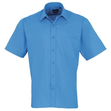 Premier Mens Short Sleeve Formal Poplin Plain Work Shirt (Sapphire)
