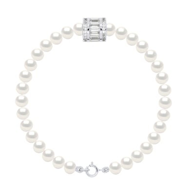 Bracelet Row of Real Cultured Freshwater Pearls Semi Round 5-6 mm