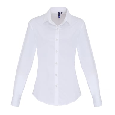 Premier Womens/Ladies Stretch Fit Poplin Long Sleeve Blouse (White)