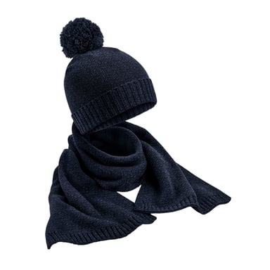 Beechfield Unisex Adult Flecked Knitted Hat And Scarf Set (Navy)