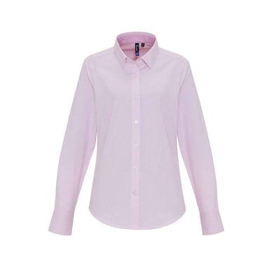Premier Womens/Ladies Striped Oxford Long-Sleeved Formal Shirt (White/Pink)