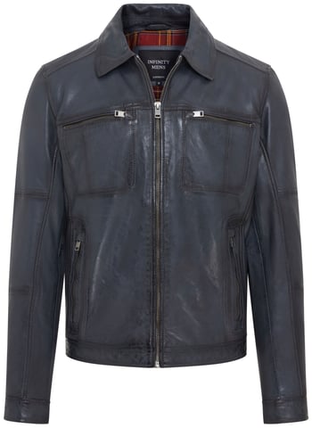 Chaqueta de motociclista clásica de cuero azul para hombre - Bettles